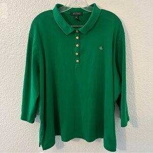 Lauren by Ralph Lauren Plus Size Kelly Green Women’s Quarter Sleeve Polo